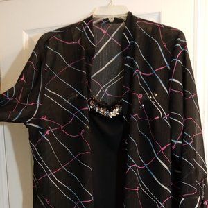 Black Sequin Top with Shear cover 2 piece Sz 1X